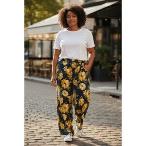 Forever 21 Plus Sunflower Navy Blue Pants Size 1X